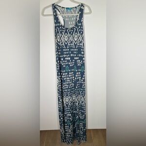 Tori Richard Honolulu racerback maxi dress geometric blue white sz M vacation